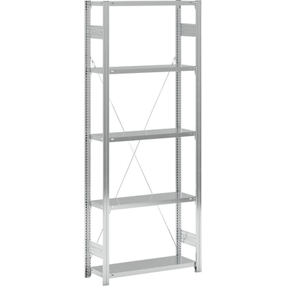Standard boltless shelving unit, zinc plated, single sided, shelf height 2350 mm, shelf width 965 mm, standard shelf unit, shelf depth 350 mm.