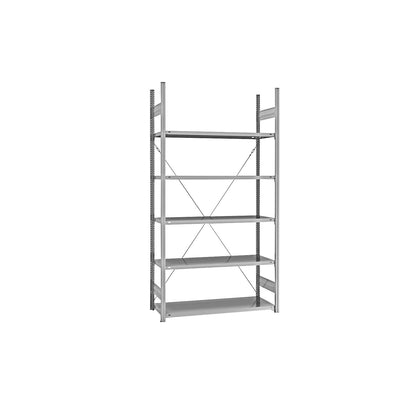 Standard boltless shelving unit, zinc plated, single sided, shelf height 2350 mm, shelf width 1215 mm, standard shelf unit, shelf depth 550 mm.