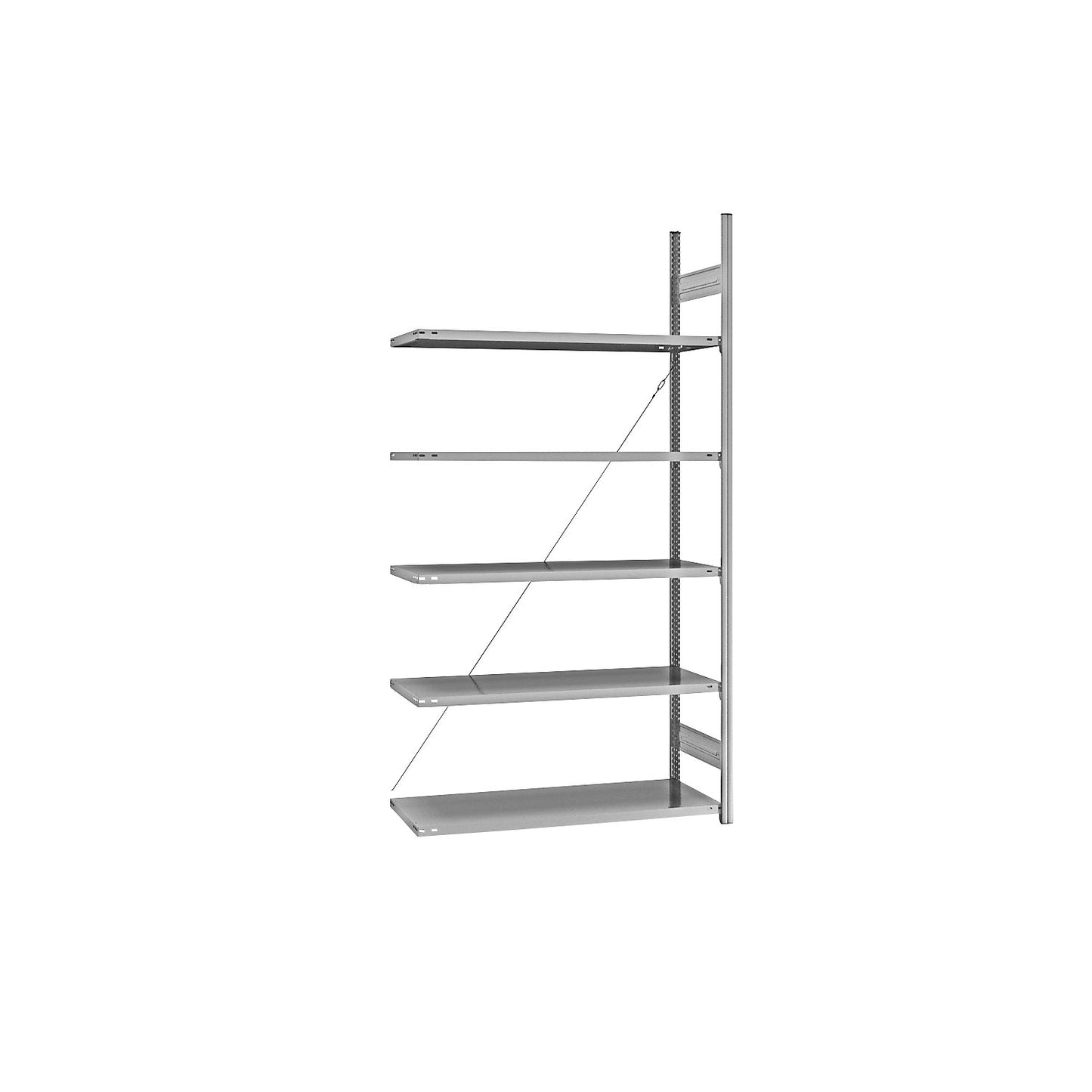 Standard boltless shelving unit, zinc plated, single sided, shelf height 2350 mm, shelf width 1215 mm, extension shelf unit, shelf depth 550 mm.