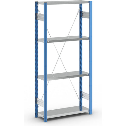 Boltless shelving unit, blue / zinc plated, shelf height 2000 mm, shelf width 965 mm, standard shelf unit, shelf depth 350 mm.