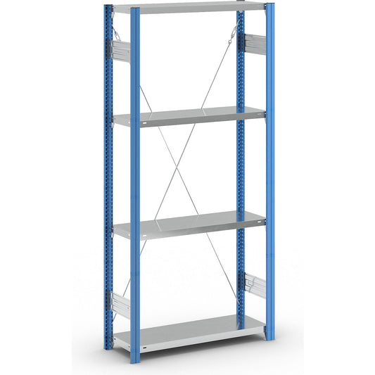 Boltless shelving unit, blue / zinc plated, shelf height 2000 mm, shelf width 965 mm, standard shelf unit, shelf depth 350 mm.