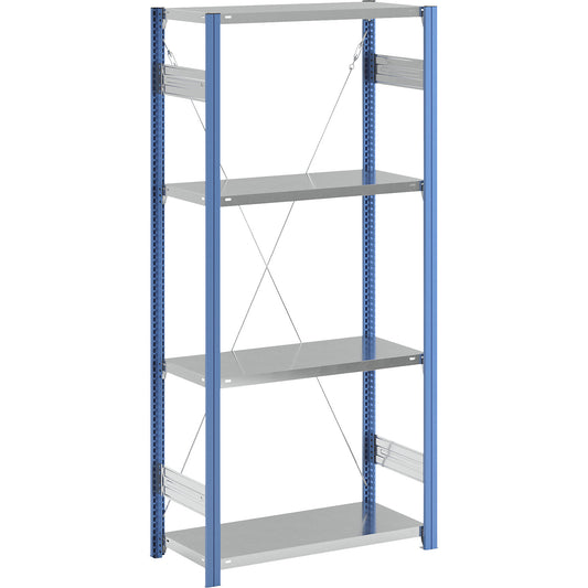 Boltless shelving unit, blue / zinc plated, shelf height 2000 mm, shelf width 965 mm, standard shelf unit, shelf depth 450 mm.