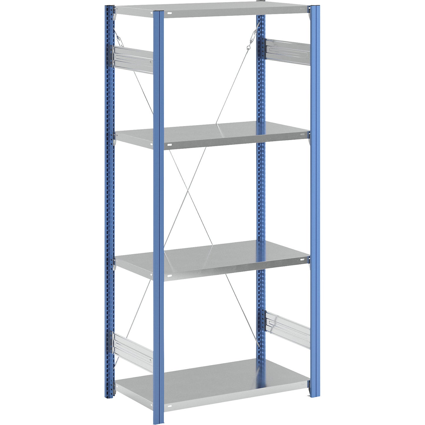Boltless shelving unit, blue / zinc plated, shelf height 2000 mm, shelf width 965 mm, standard shelf unit, shelf depth 550 mm.