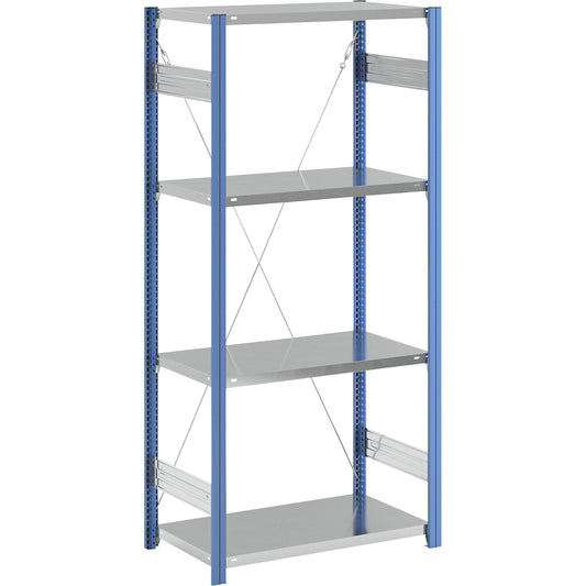 Boltless shelving unit, blue / zinc plated, shelf height 2000 mm, shelf width 965 mm, standard shelf unit, shelf depth 550 mm.