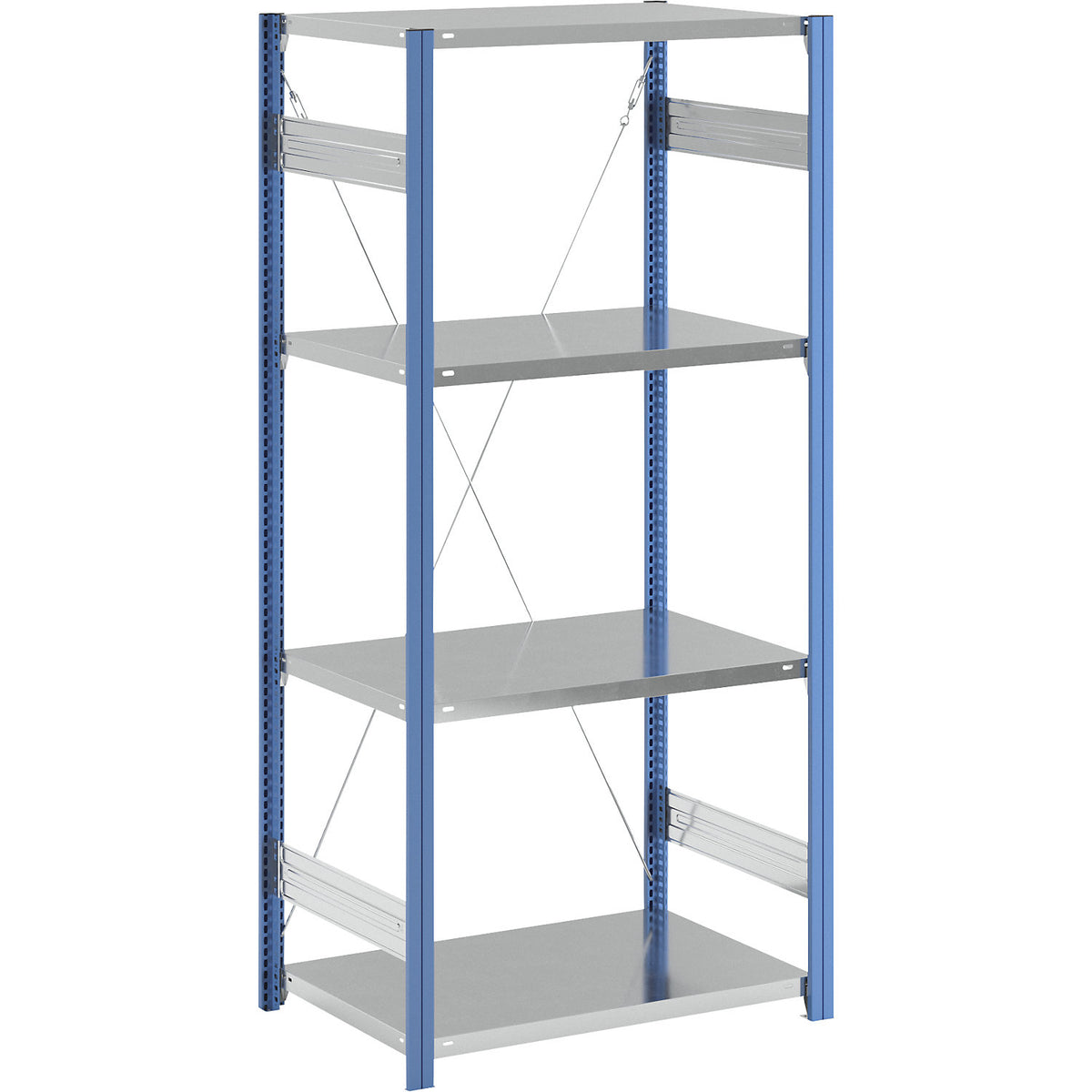 Boltless shelving unit, blue / zinc plated, shelf height 2000 mm, shelf width 965 mm, standard shelf unit, shelf depth 650 mm.