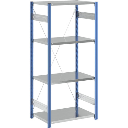Boltless shelving unit, blue / zinc plated, shelf height 2000 mm, shelf width 965 mm, standard shelf unit, shelf depth 650 mm.