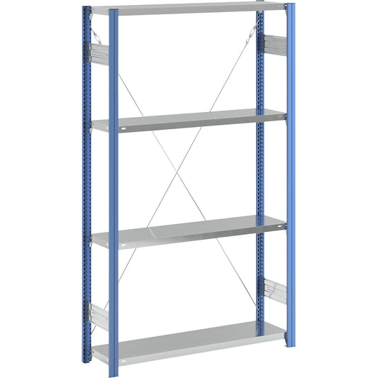 Boltless shelving unit, blue / zinc plated, shelf height 2000 mm, shelf width 1215 mm, standard shelf unit, shelf depth 350 mm.