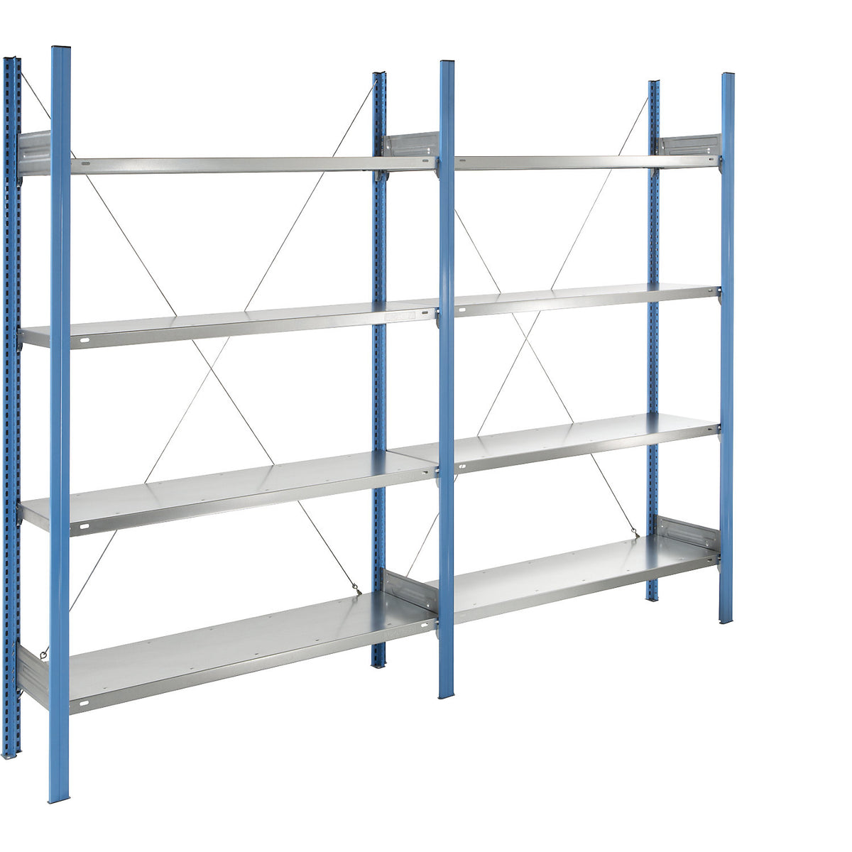 Boltless shelving unit, blue / zinc plated, shelf height 2000 mm, shelf width 1215 mm, extension shelf unit, shelf depth 350 mm.