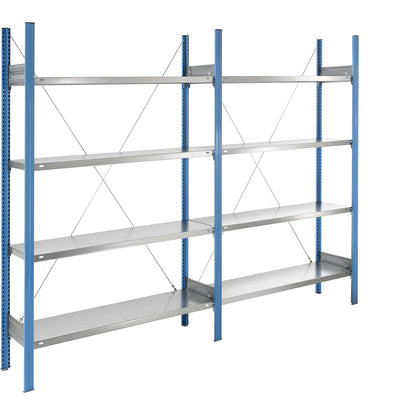 Boltless shelving unit, blue / zinc plated, shelf height 2000 mm, shelf width 1215 mm, extension shelf unit, shelf depth 350 mm.