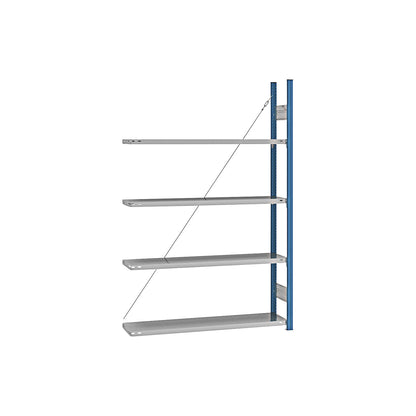 Boltless shelving unit, blue / zinc plated, shelf height 2000 mm, shelf width 1215 mm, extension shelf unit, shelf depth 350 mm.