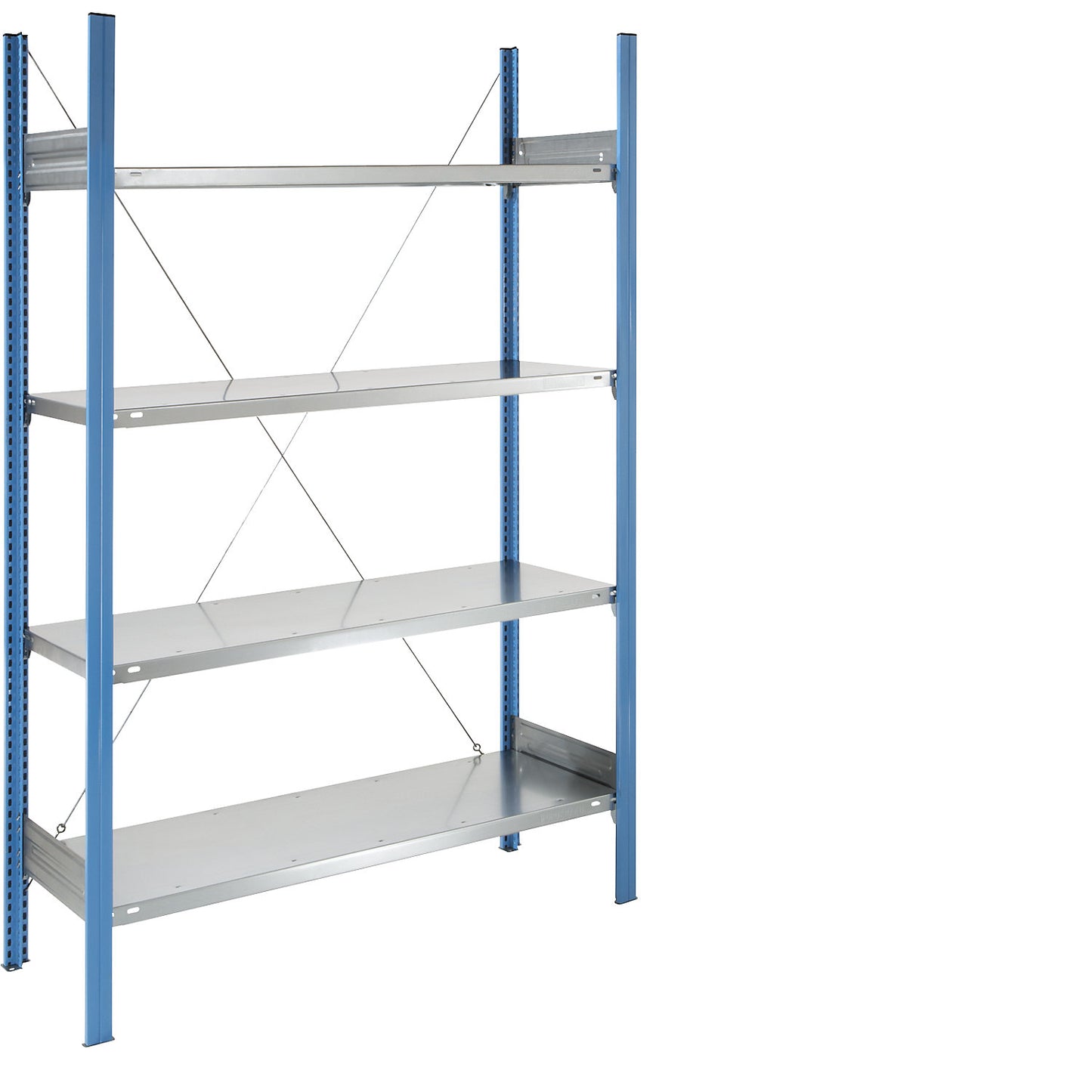 Boltless shelving unit, blue / zinc plated, shelf height 2000 mm, shelf width 1215 mm, standard shelf unit, shelf depth 450 mm.