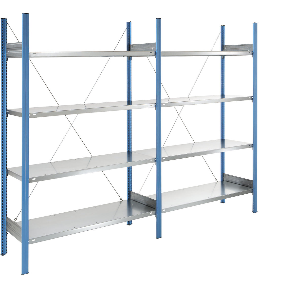 Boltless shelving unit, blue / zinc plated, shelf height 2000 mm, shelf width 1215 mm, extension shelf unit, shelf depth 450 mm.