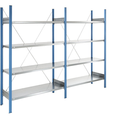Boltless shelving unit, blue / zinc plated, shelf height 2000 mm, shelf width 1215 mm, extension shelf unit, shelf depth 450 mm.