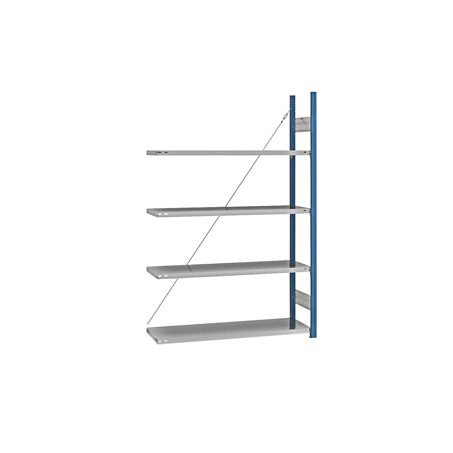 Boltless shelving unit, blue / zinc plated, shelf height 2000 mm, shelf width 1215 mm, extension shelf unit, shelf depth 450 mm.