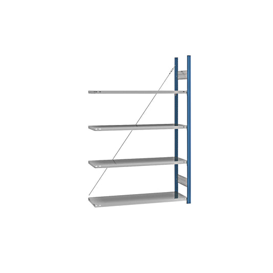 Boltless shelving unit, blue / zinc plated, shelf height 2000 mm, shelf width 1215 mm, extension shelf unit, shelf depth 450 mm.