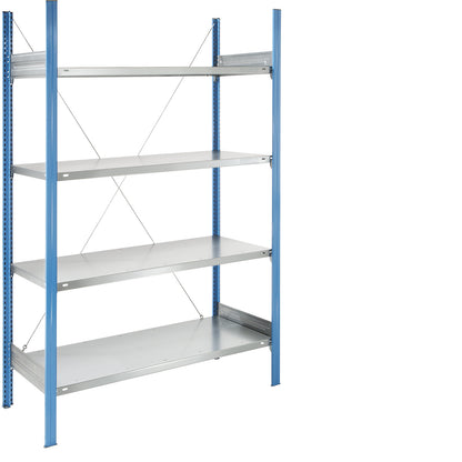 Boltless shelving unit, blue / zinc plated, shelf height 2000 mm, shelf width 1215 mm, standard shelf unit, shelf depth 550 mm.