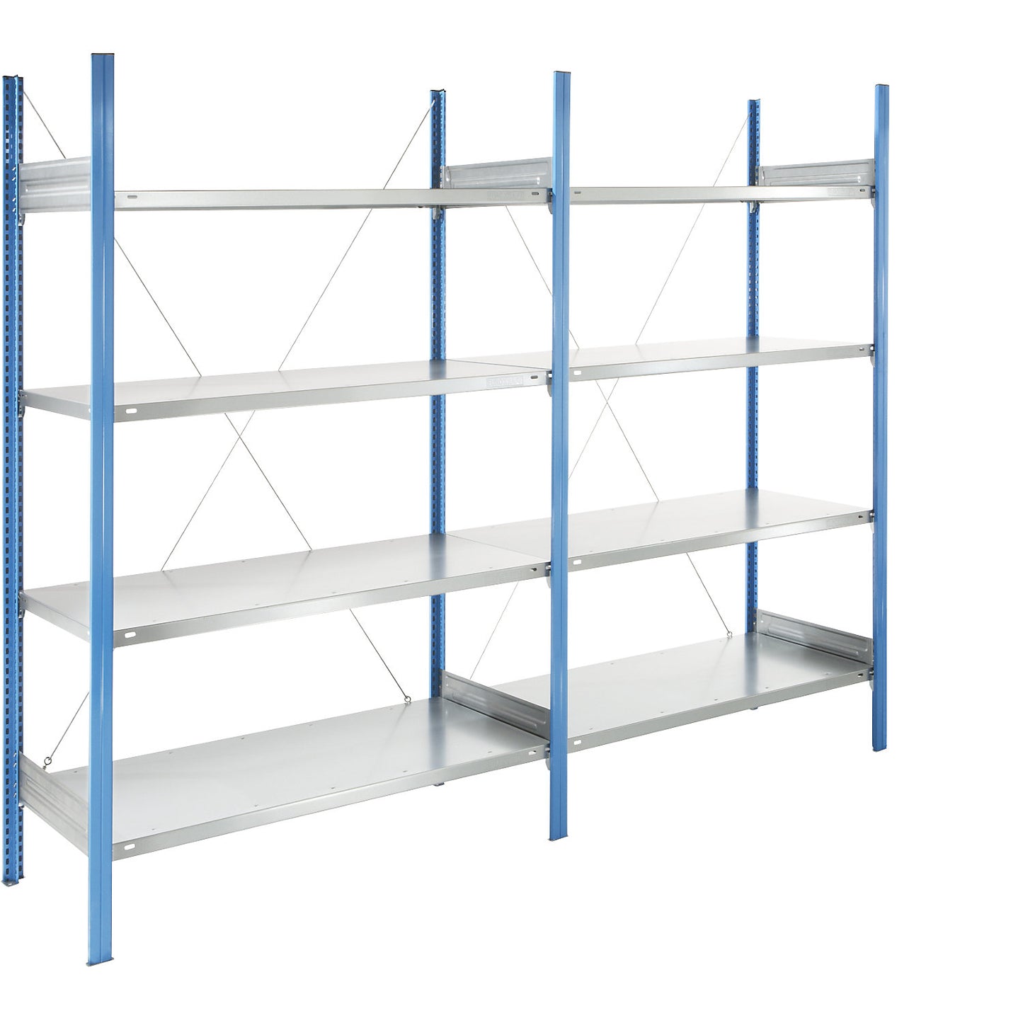 Boltless shelving unit, blue / zinc plated, shelf height 2000 mm, shelf width 1215 mm, extension shelf unit, shelf depth 550 mm.