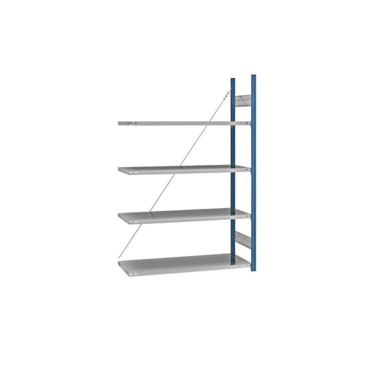 Boltless shelving unit, blue / zinc plated, shelf height 2000 mm, shelf width 1215 mm, extension shelf unit, shelf depth 550 mm.