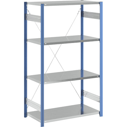 Boltless shelving unit, blue / zinc plated, shelf height 2000 mm, shelf width 1215 mm, standard shelf unit, shelf depth 650 mm.