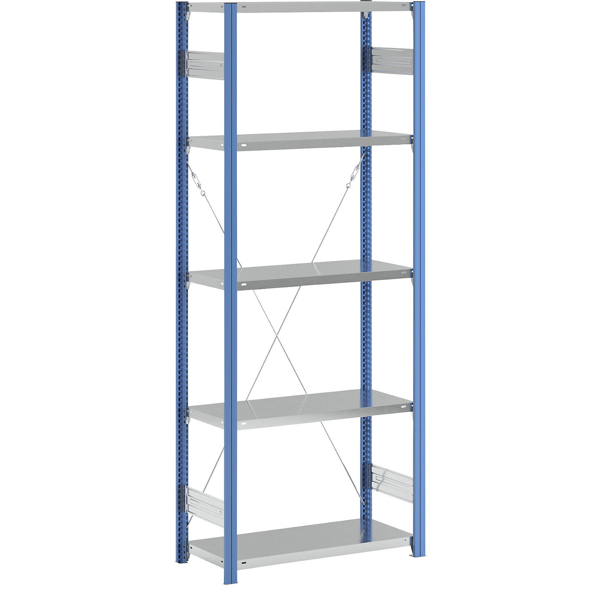 Boltless shelving unit, blue / zinc plated, shelf height 2350 mm, shelf width 965 mm, standard shelf unit, shelf depth 450 mm.
