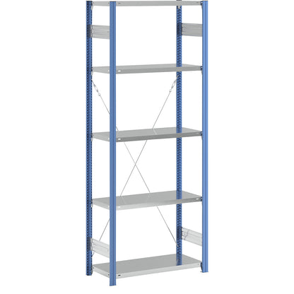 Boltless shelving unit, blue / zinc plated, shelf height 2350 mm, shelf width 965 mm, standard shelf unit, shelf depth 450 mm.