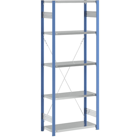 Boltless shelving unit, blue / zinc plated, shelf height 2350 mm, shelf width 965 mm, standard shelf unit, shelf depth 450 mm.