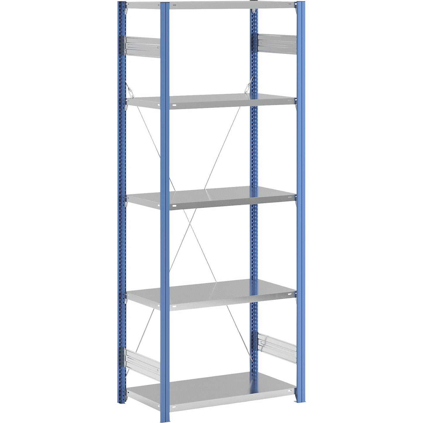 Boltless shelving unit, blue / zinc plated, shelf height 2350 mm, shelf width 965 mm, standard shelf unit, shelf depth 550 mm.