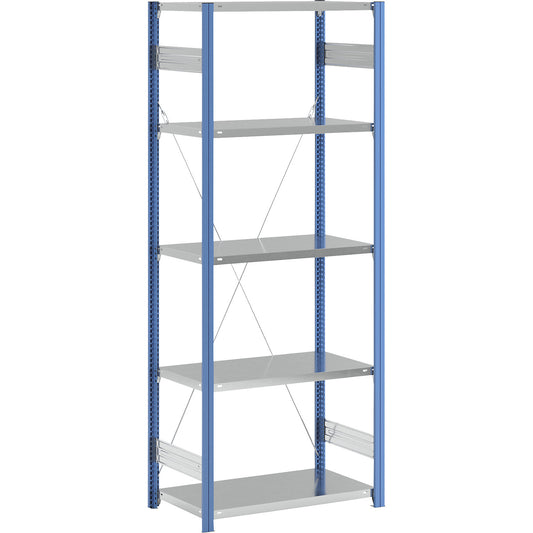 Boltless shelving unit, blue / zinc plated, shelf height 2350 mm, shelf width 965 mm, standard shelf unit, shelf depth 550 mm.