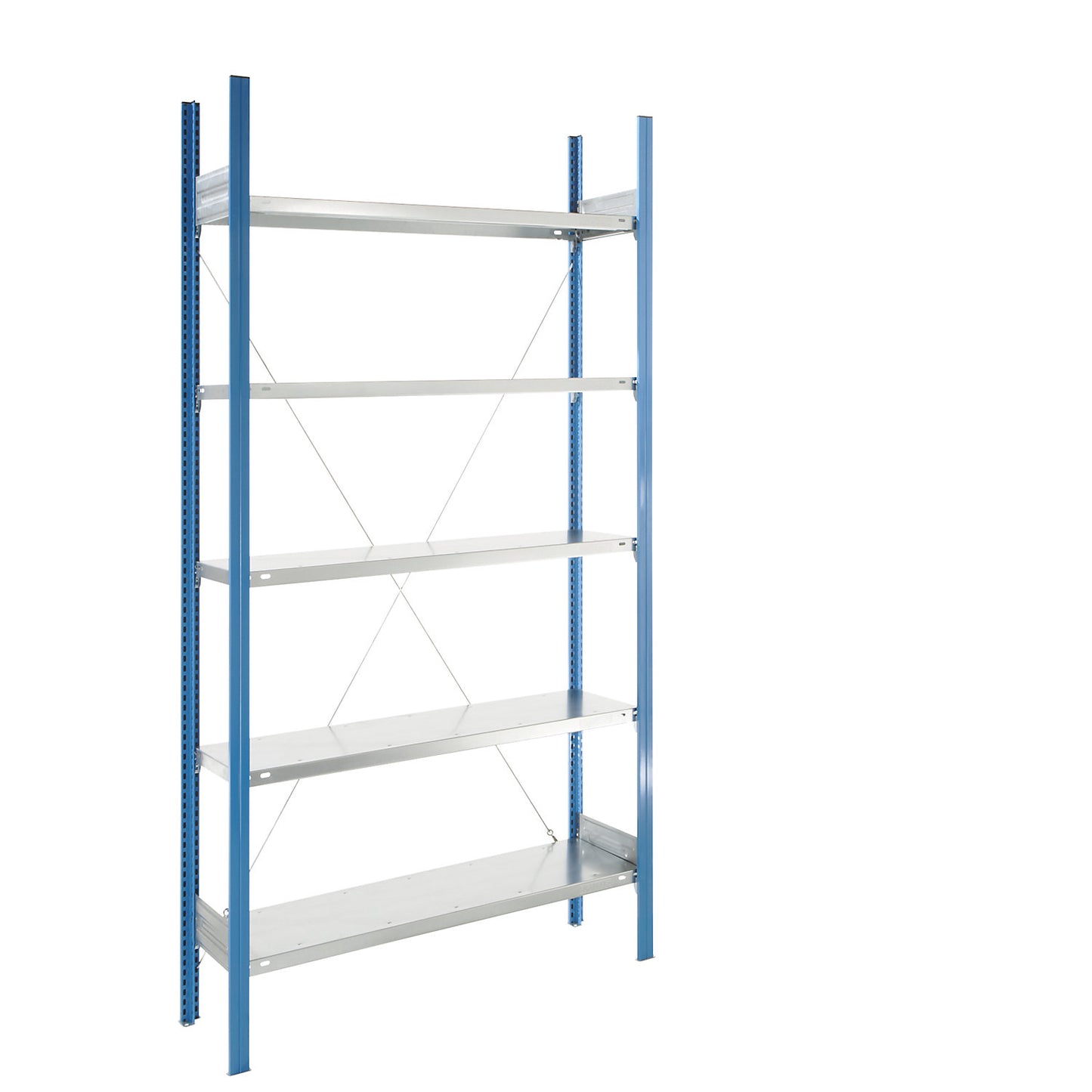 Boltless shelving unit, blue / zinc plated, shelf height 2350 mm, shelf width 1215 mm, standard shelf unit, shelf depth 350 mm.