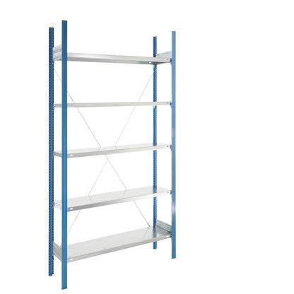 Boltless shelving unit, blue / zinc plated, shelf height 2350 mm, shelf width 1215 mm, standard shelf unit, shelf depth 350 mm.