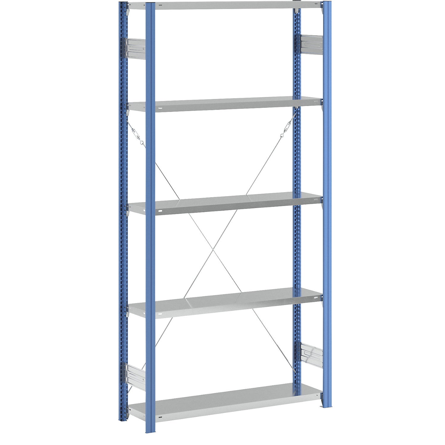 Boltless shelving unit, blue / zinc plated, shelf height 2350 mm, shelf width 1215 mm, standard shelf unit, shelf depth 350 mm.