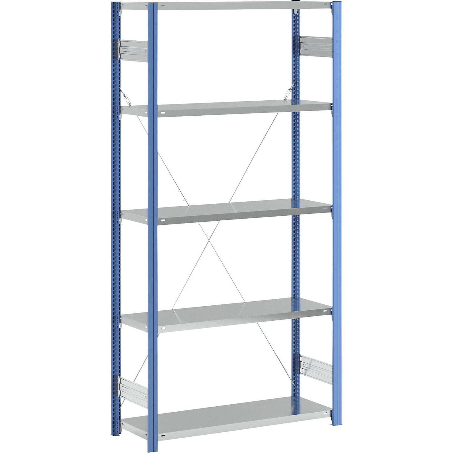 Boltless shelving unit, blue / zinc plated, shelf height 2350 mm, shelf width 1215 mm, standard shelf unit, shelf depth 450 mm.