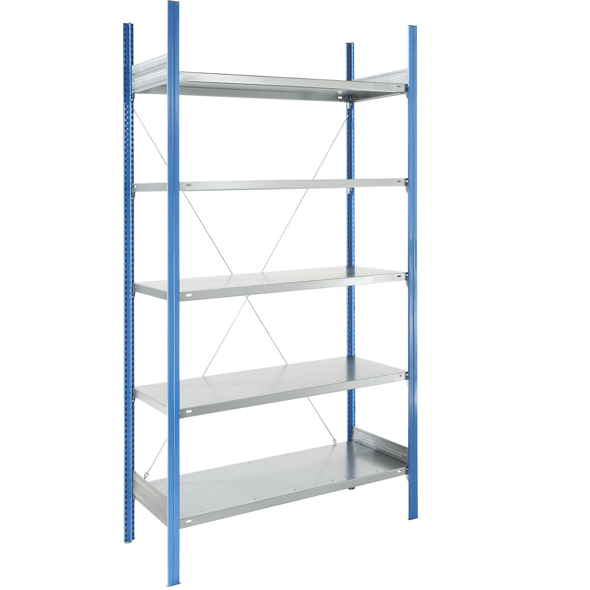 Boltless shelving unit, blue / zinc plated, shelf height 2350 mm, shelf width 1215 mm, standard shelf unit, shelf depth 550 mm.