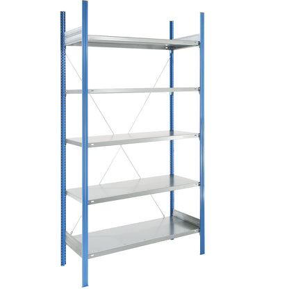 Boltless shelving unit, blue / zinc plated, shelf height 2350 mm, shelf width 1215 mm, standard shelf unit, shelf depth 550 mm.