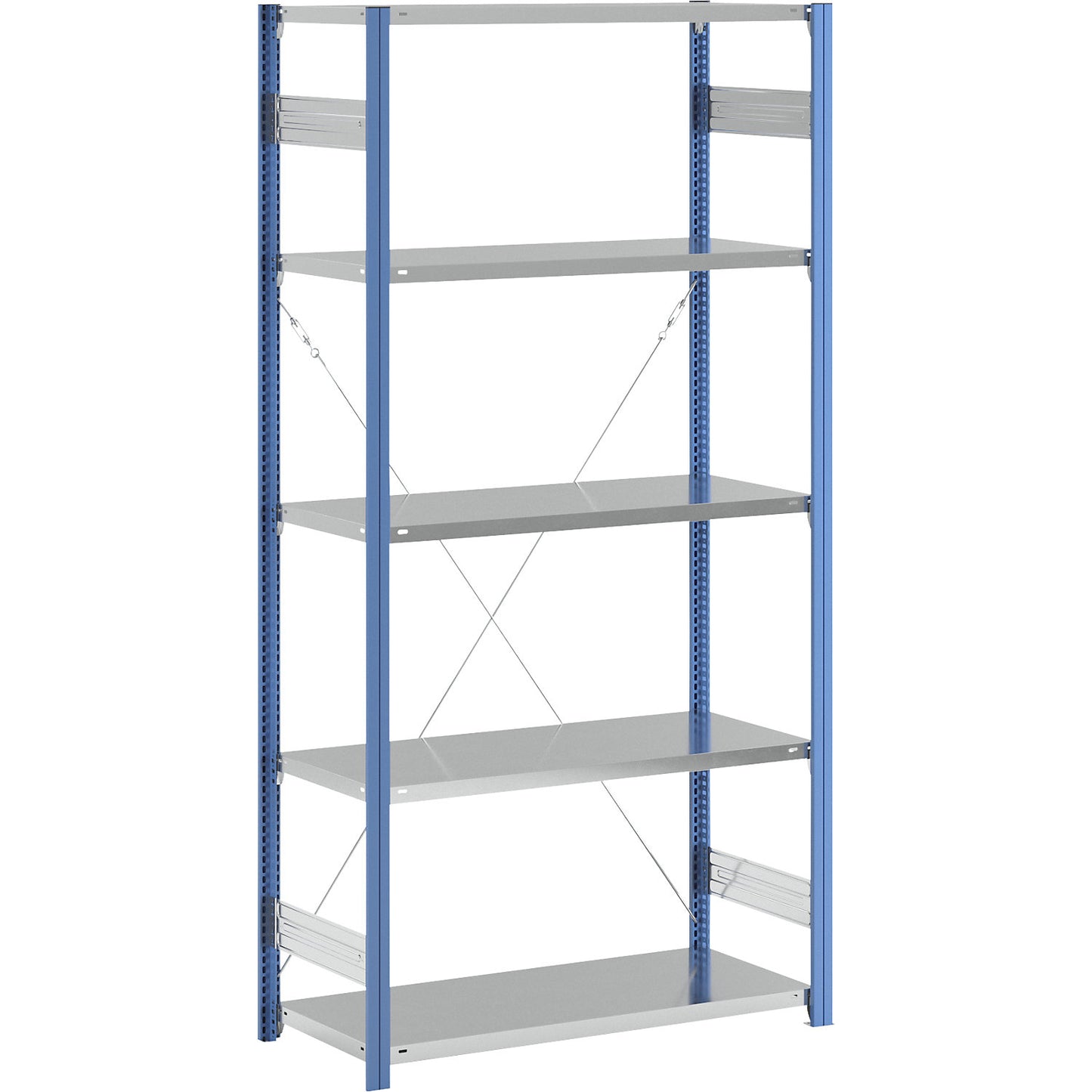 Boltless shelving unit, blue / zinc plated, shelf height 2350 mm, shelf width 1215 mm, standard shelf unit, shelf depth 550 mm.