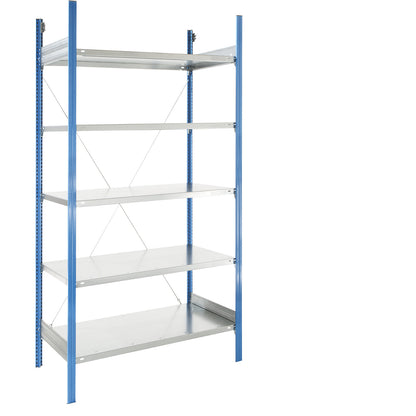 Boltless shelving unit, blue / zinc plated, shelf height 2350 mm, shelf width 1215 mm, standard shelf unit, shelf depth 650 mm.