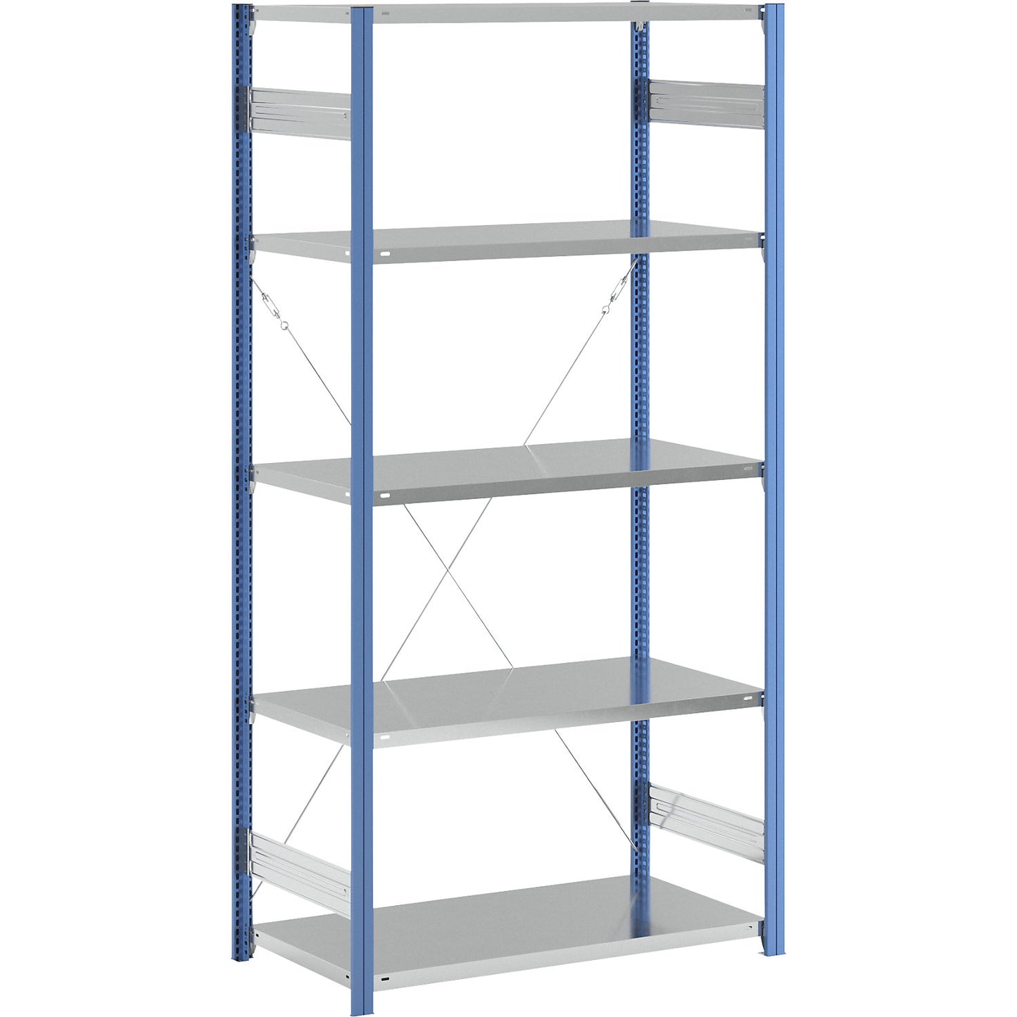Boltless shelving unit, blue / zinc plated, shelf height 2350 mm, shelf width 1215 mm, standard shelf unit, shelf depth 650 mm.