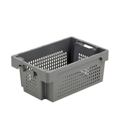 Stack/nest container made of HDPE, capacity 40 l, perforated walls and base, grey.
