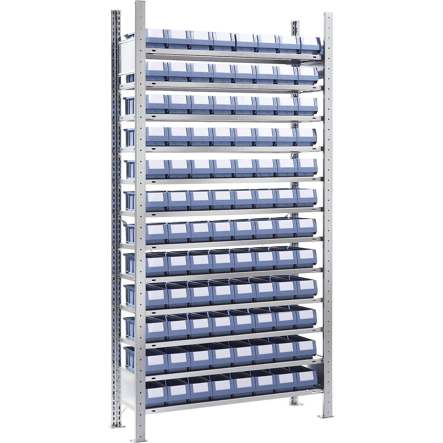 Boltless shelving unit with shelf bins, height 2000 mm, 96 bins, 12 shelves, depth 336 mm, standard shelf unit.