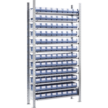 Boltless shelving unit with shelf bins, height 2000 mm, 96 bins, 12 shelves, depth 336 mm, extension shelf unit.