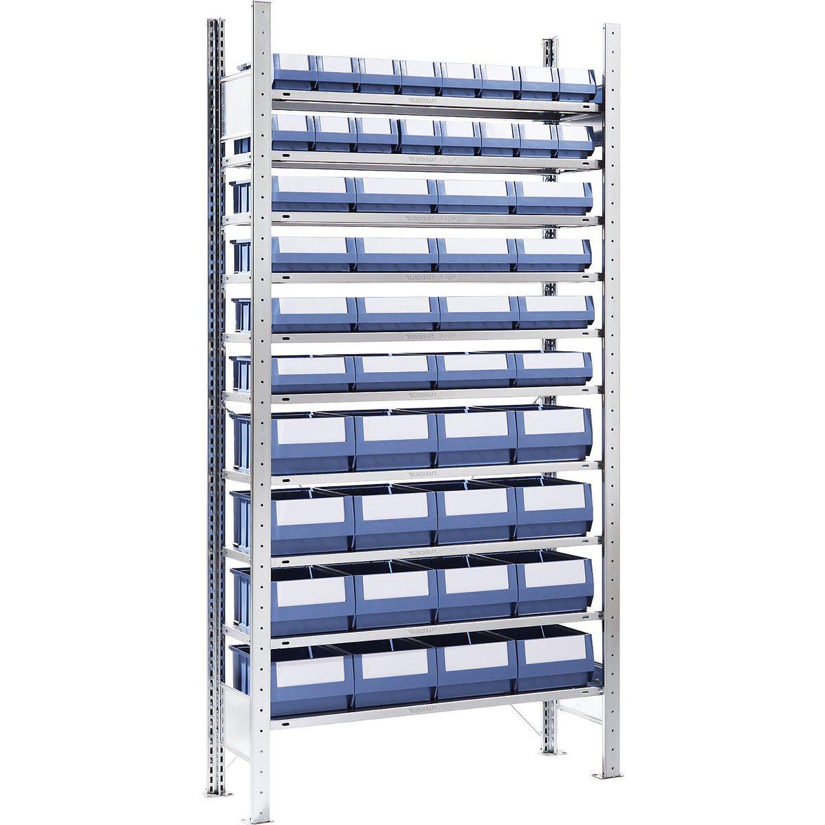 Boltless shelving unit with shelf bins, height 2000 mm, 48 bins, 10 shelves, depth 336 mm, standard shelf unit.