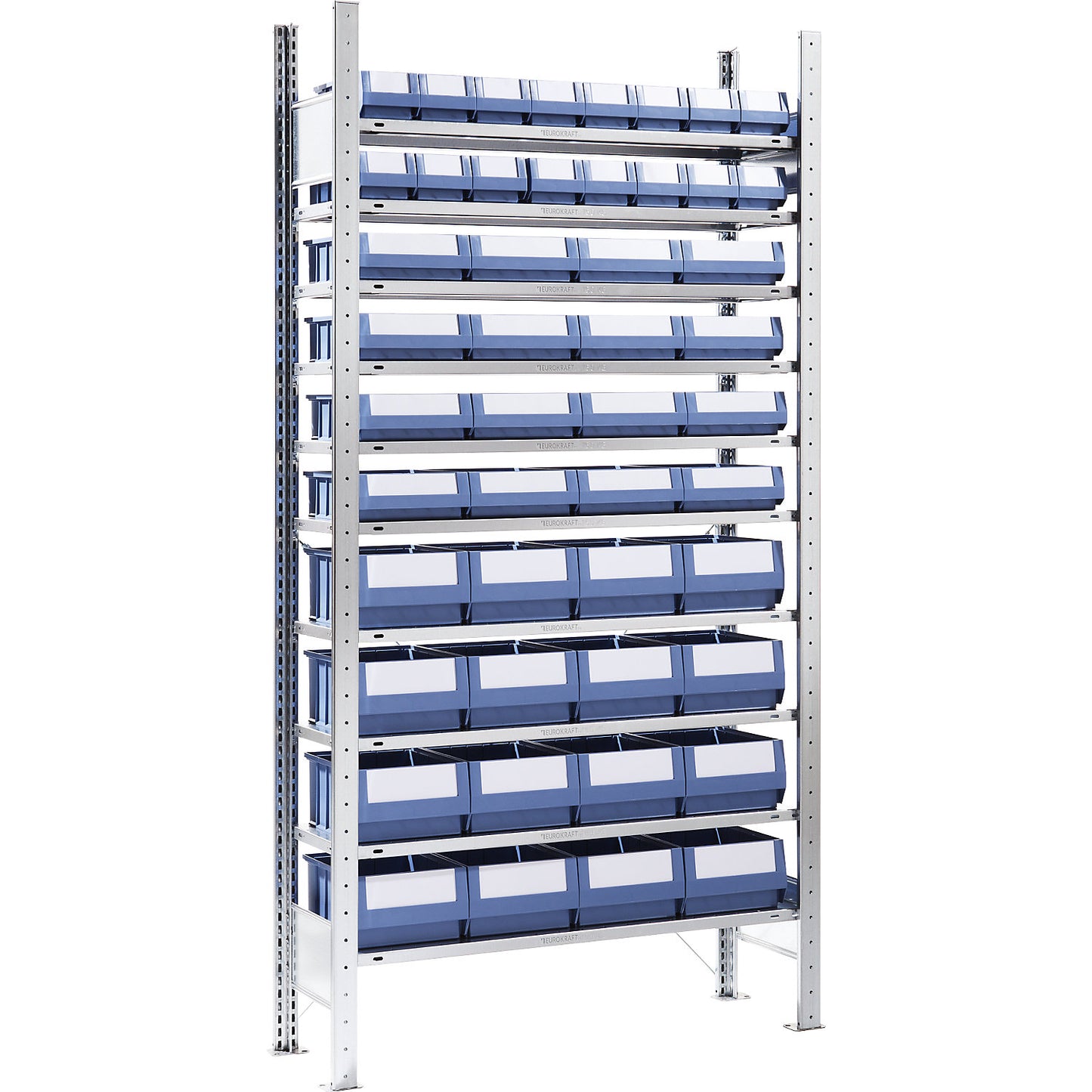 Boltless shelving unit with shelf bins, height 2000 mm, 48 bins, 10 shelves, depth 336 mm, extension shelf unit.
