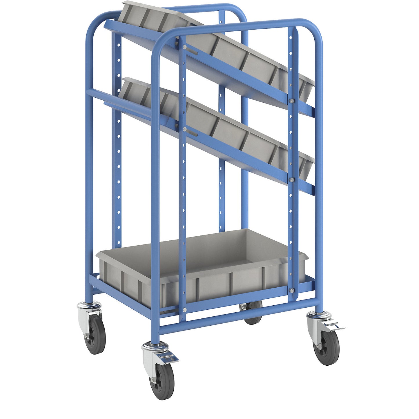 Euro container shelf truck, with 3 bins, LxWxH 485 x 620 x 1100 mm.