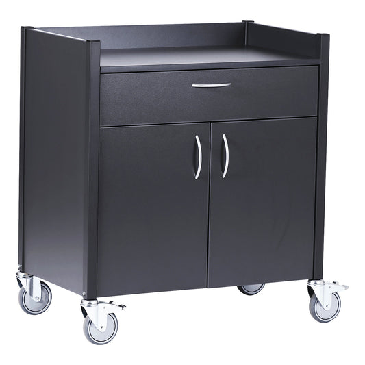 Serving trolley, metallic black decor, cutlery drawer, 2 doors, 1 shelf.