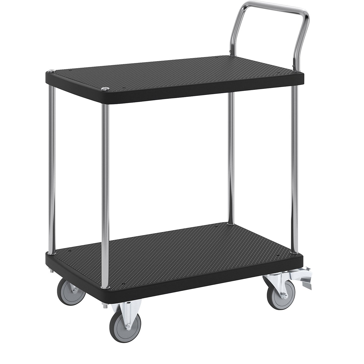 Serving trolley, 2 shelves, 1 push handle, max. load 150 kg.