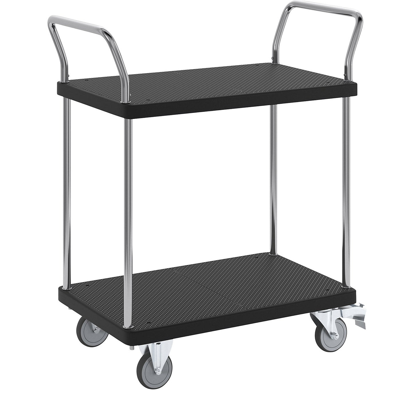 Serving trolley, 2 shelves, 2 push handles, max. load 150 kg.