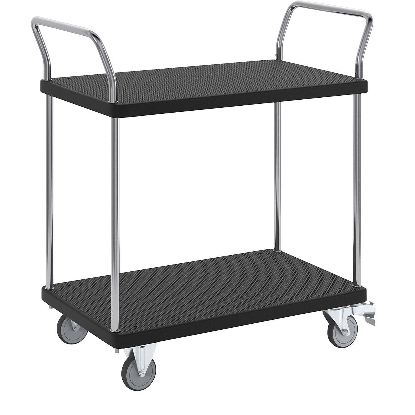 Serving trolley, 2 shelves, 2 push handles, max. load 230 kg.