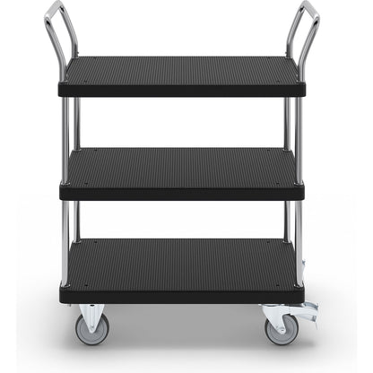 Serving trolley, 3 shelves, 2 push handles, max. load 150 kg.