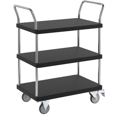Serving trolley, 3 shelves, 2 push handles, max. load 150 kg.