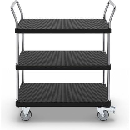 Serving trolley, 3 shelves, 2 push handles, max. load 230 kg.